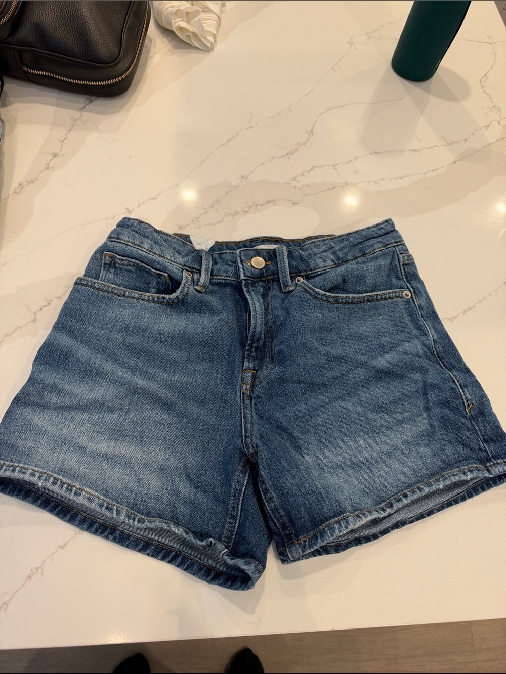 Good American Mid-Blue Denim Shorts